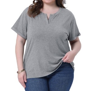 Agnes Orinda Women's Plus Size Notched V-Neck Short Sleeves Summer Lightweight Effortlessly Stylish T-Shirts - 1 of 4