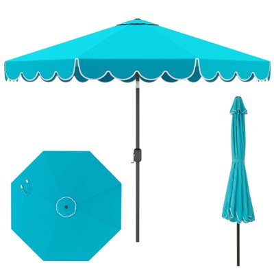 Costway 10 FT Patio Umbrella with Crank Tilt Adjustment Ruffles Vented Top 8 Ribs Blue