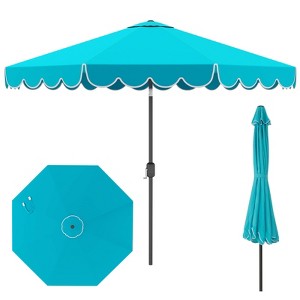Costway 10 FT Patio Umbrella with Crank Tilt Adjustment Ruffles Vented Top 8 Ribs Blue - 1 of 1