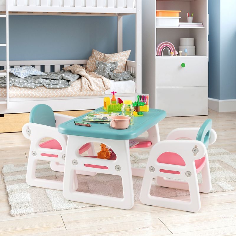 Costway 3-Piece Kids Table and Chair Set Toddler Activity Study Desk with  Building Blocks, 3 of 11