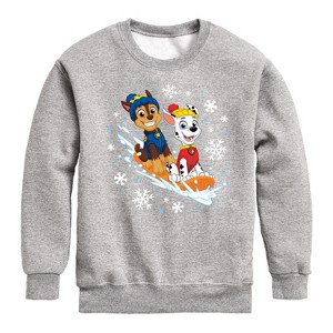 Boys' - Paw Patrol - Chase Marshall Sledding Graphic Long Sleeve Fleece Sweatshirt - 1 of 4