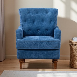 Chenille Accent Chair with Spring Cushion and Wood Legs - 1 of 4