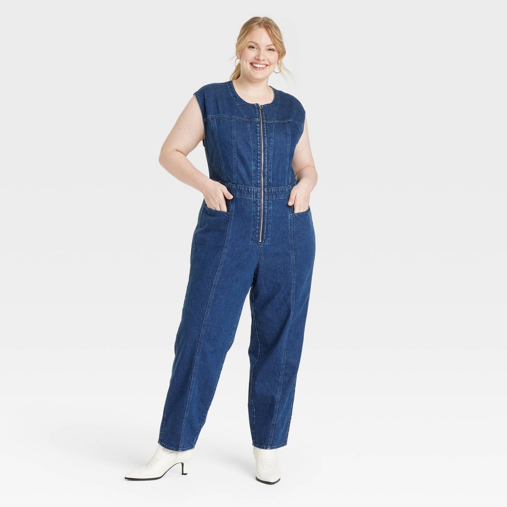 Women's Tailored Denim Jumpsuit - Universal Thread™ Dark Wash 26