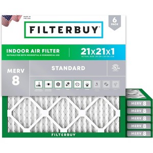 Filterbuy 21x21x1 Air Filter (6-Pack), Pleated MERV 8 Dust Defense Replacement HVAC AC Furnace Filters (Actual Size: 20.88 x 20.88 x 0.75) - 1 of 4