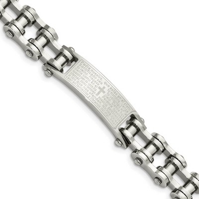 Black Bow Jewelry Men's Stainless Steel Spanish Lord's Prayer I.D. Link Bracelet, 9 Inch