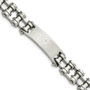 Black Bow Jewelry Men's Stainless Steel Spanish Lord's Prayer I.D. Link Bracelet, 9 Inch - 1 of 4