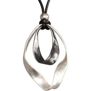 Leather and Wood Necklace Chunky Circle Pendant Boho Jewelry for Women - 1 of 4