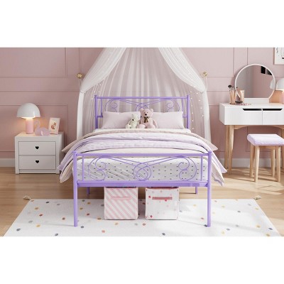Twin Size Metal Platform Bed Frame with Headboard & Footboard, Twin Bed Frames for Girls with Steel Slats Support, No Box Spring Needed