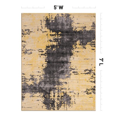 Yellow and Gray Abstract Distressed 5' x 7' Area Rug