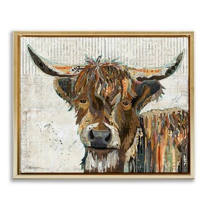 Stupell Industries Highland Cattle Cow Collage Portrait Black Floater Framed Canvas Wall Art - 1 of 4
