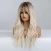 Jessie's Wig 26 Inch Long Wavy With Bang Wig Synthetic Wig Blonde Color With Dark Roots 1 Pc/Pack - 4 of 4