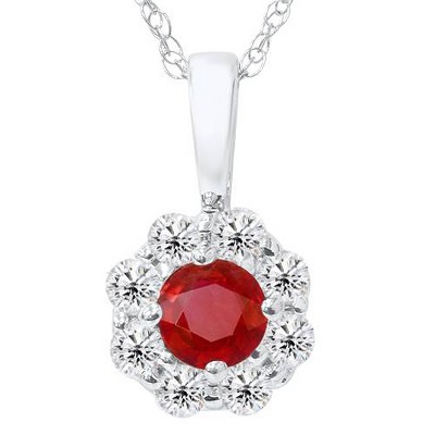 Pompeii3 1ct Ruby Diamond Halo Pendant 14K White Gold