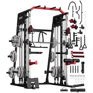 Smith Machine 2200 LBS, Multi-Function Squat Rack Power Cage with Smith Bar, LAT Pull-Down, Cable Systems, Leg Hold-Down and More Attachments - 1 of 4