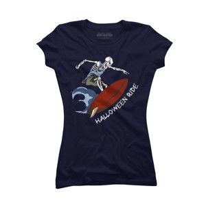 Junior's Design By Humans Halloween Surfing Zombie Skeleton Funny Costume t shirt By graceandfinn T-Shirt - 1 of 3