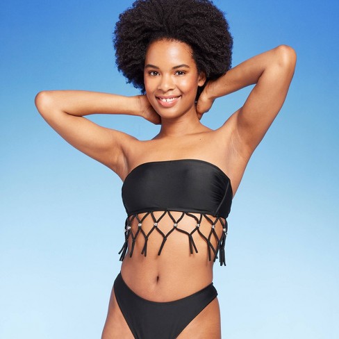 Women's Beaded Macrame Bandeau Bikini Top - Wild Fable™ Black : Target