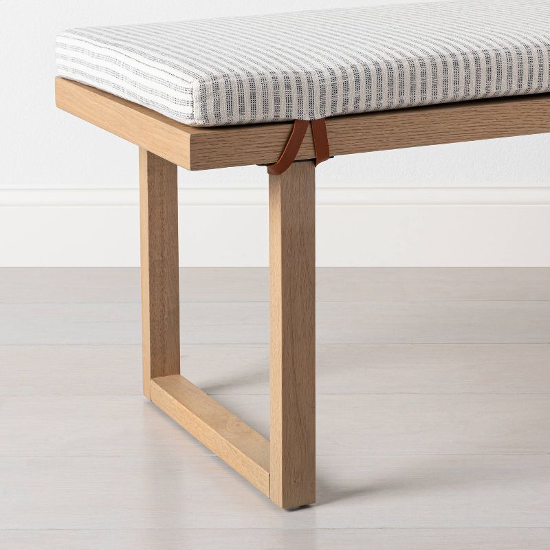Upholstered Natural Wood Accent Bench Micro Stripe Gray/Oatmeal - Hearth &#38; Hand&#8482; with Magnolia, 3 of 14