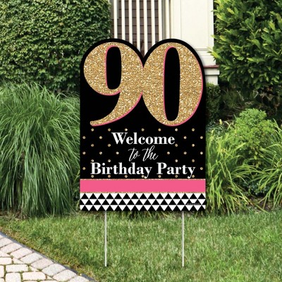 Big Dot of Happiness Chic 90th Birthday - Pink, Black and Gold - Party Decorations - Birthday Party Welcome Yard Sign