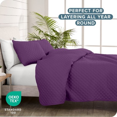 Plum Twin/Twin XL Diamond Stitched Microfiber Coverlet Set
