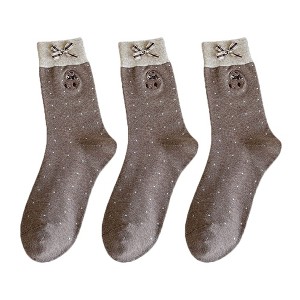 Anna-Kaci 3-Pair Soft Knit Crew Socks with Tiny Dot Pattern, Decorative Ribbon Bow Trim and Smooth Comfortable Stretch Fit - 1 of 3