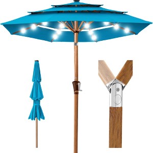 Best Choice Products Woodgrain Pattern 10ft 3-Tier Solar Patio Umbrella w/ 24 LED Lights, Tilt - 1 of 4