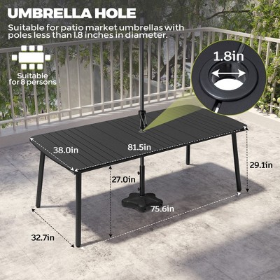 Crestlive Products Outdoor Dining Table for 4-6 People Patio Rectangle Table, Aluminum Frame with Durable Wood-Like Tabletop and Umbrella Hole