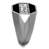 Slickblue Men's Octagon Top Ring, Stainless Steel with Clear Crystals and Black Enamel Detail, Sizes 8–14 - 4 of 4