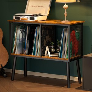 MOEPISY Record Player Stand with Adjustable Divider, Vinyl Storage Holder Up to 200 Albums Retro Brown - 1 of 4