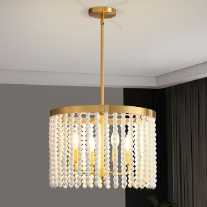 KAISITE 4-Light 18-in Boho Beaded Chandelier with Wood Beads for Kitchen Island - 1 of 4