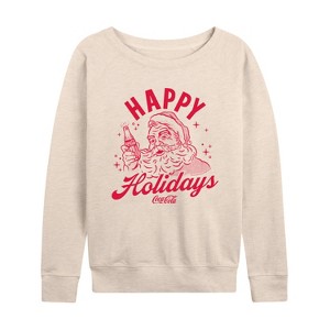 Women's - Coca-Cola - Happy Holidays Coke Lightweight French Terry Wide Neck Long Sleeve Graphic Shirt - 1 of 4