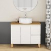 Gulches 36 in 1 Sink All-in-One Vanity Glossy White Bath Vanity with Natural Solid Wood Top Soft Close Handle-Free Round Ceramic Basin - 3 of 4