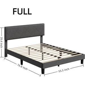 Bed Frame with Upholstered Headboard, Full Size Platform Bed Frame with Wooden Slat Support, Easy Assembly Platform Bed, Gray - 1 of 4