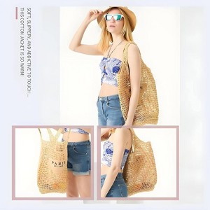 FATMOON Straw Mesh Tote Bag for Women Mesh Hollow Woven Beach Bag Large Travel Shoulder Handbags Hobo Bag - 1 of 4