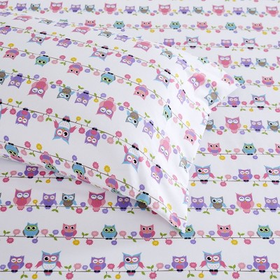 Colorful Owls Microfiber Kids' Full Sheet Set