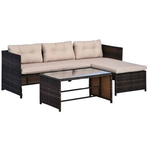 Outsunny 3 Piece Patio Furniture Set Rattan Outdoor Sofa Set With