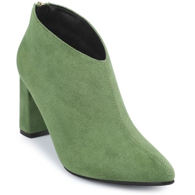 BLISSFUL STEP Pointed Toe Cutout Block Heel Ankle Booties for Women