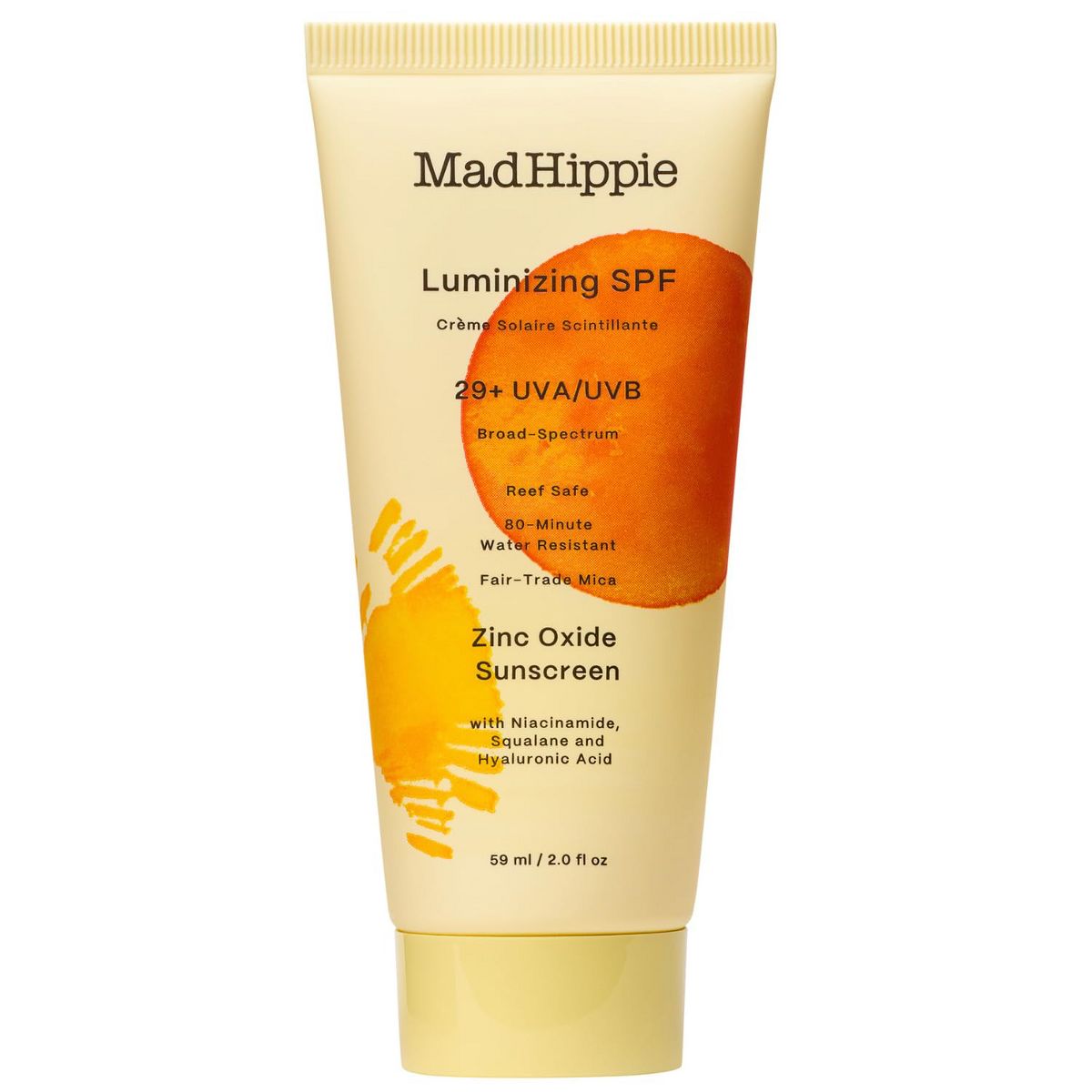 Mad Hippie Luminizing SPF 29+, Zinc Oxide Sunscreen, Reef-Safe Face Cream with Niacinamide & Hyaluronic Acid, 2 Oz