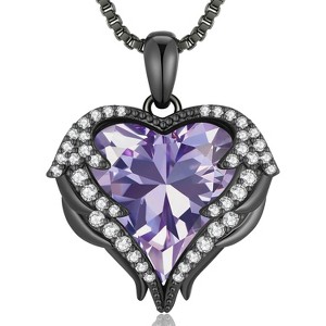Angel Wings & Heart Necklace with Birthstone, Silver/Gold Tone Jewelry Gift for Women Black-06-June Alexandrite Light Purple Birthstone - 1 of 4