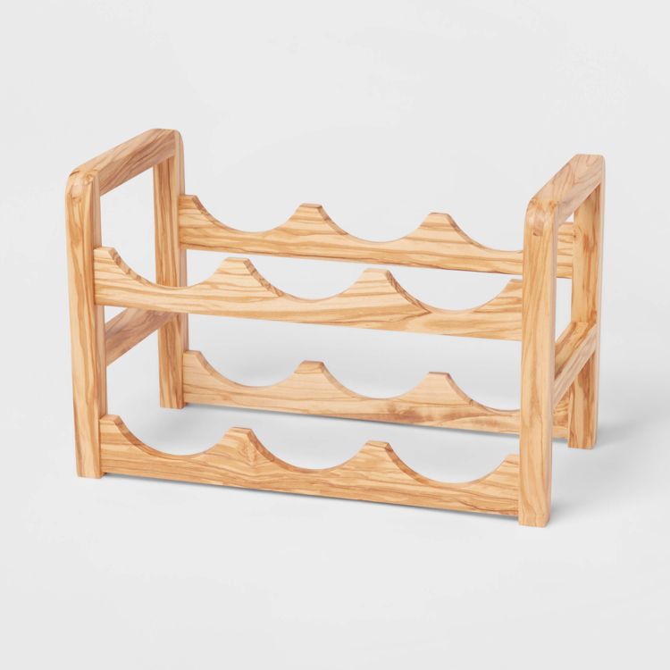6 Bottles Olivewood Wine Rack Brown - Threshold™: Countertop Holder, Freestanding, Multi-Compartments, Varnished Wood