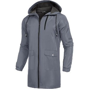 COOFANDY Men's Long Raincoat Ligtweight Rain Jacket Waterproof Outdoor Jackets with Hood - 1 of 4