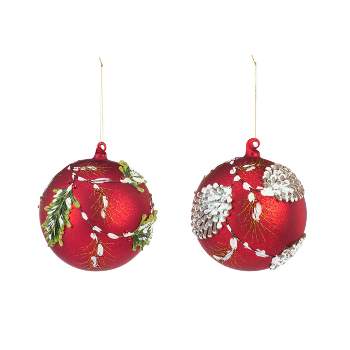 DEMDACO Oversized Red Holly Blown Glass Ornaments - 2 Assorted