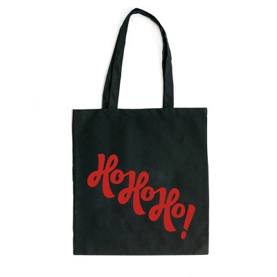 City Creek Prints Diagonal Ho Ho Ho Canvas Tote Bag - 15x16 - Black