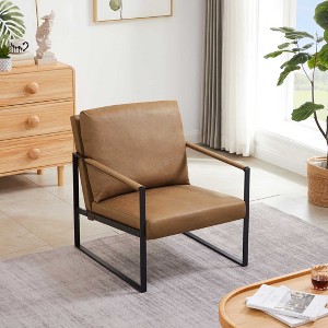 CAVINAS Leather Accent Chair with Mid-Height Backrest and Non-Slip Adsorption Feet,Upholstered Living Room Chairs,Reading Chairs for Living Room - 1 of 4