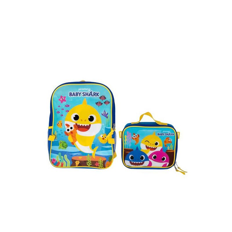 Baby Shark 2 Piece Backpack Set, Boys & Girls 16" School Bag , Blue