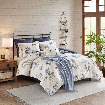Sapphtopaz 7 Piece Comforter Set Farmhouse Style Seersucker Floral Print with Throw Blanket Reversible Quilt Set