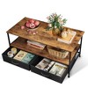 39" Coffee Table with Storage & Drawers, 2-Tier Wood Center Table for Living Room, Apartment, Bedroom, Metal Table Legs, Rustic Brown - 2 of 4