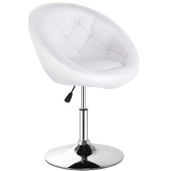 Costway 1PC Adjustable  Round  Swivel Tufted Back Accent Chair PU Leather White
