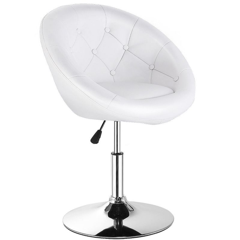 Costway 1PC Adjustable  Round  Swivel Tufted Back Accent Chair PU Leather White, 1 of 11
