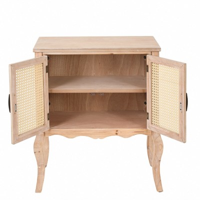 Natural Wood and Rattan Two-Door Accent Cabinet