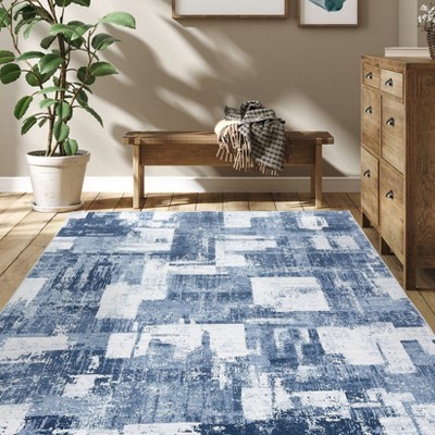 Modern Abstract Geometric Area Rug Machine Washable Rug With Non-Slip Backing Stain Resistant Easy Cleaning Indoor Low Pile Floor Cover For Home Decor