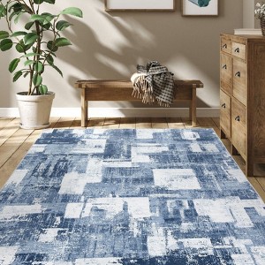 Modern Abstract Geometric Area Rug Machine Washable Rug With Non-Slip Backing Stain Resistant Easy Cleaning Indoor Low Pile Floor Cover For Home Decor - 1 of 4